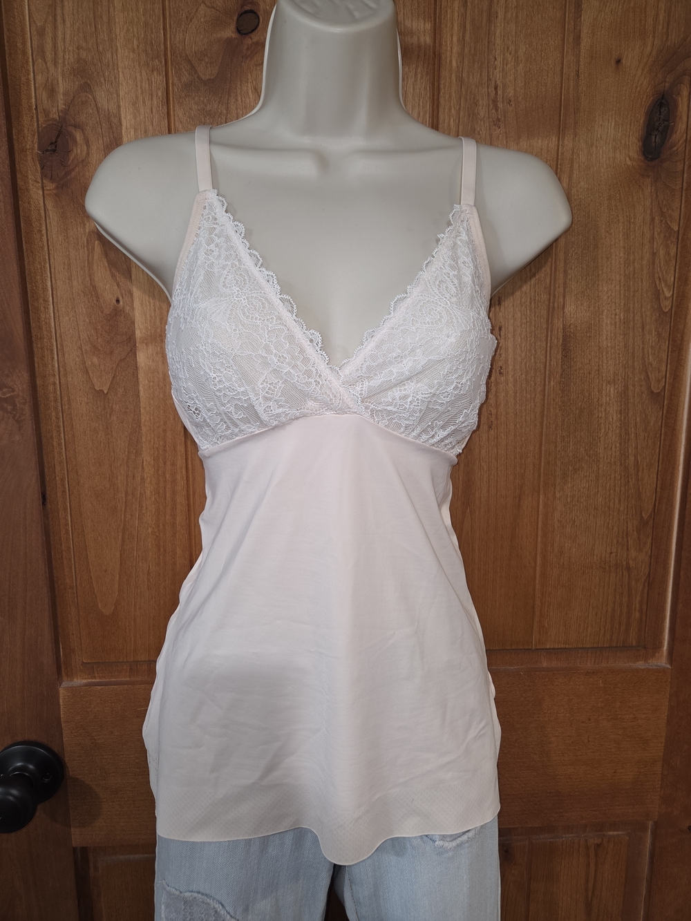 Ruby Ribbon Cream Lace-Top Cami